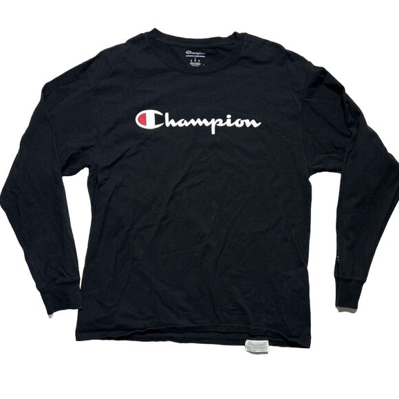 Champion Long Sleeve Crew Neck Black Shirt Men Size Large - Picture 3 of 10